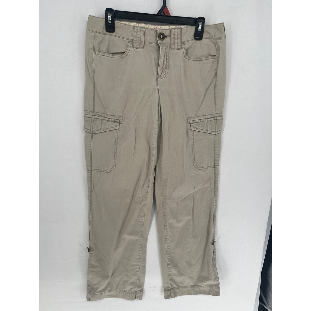 Tommy Hilfiger Womens Cargo Pants Tan Herringbone Cotton Straight Leg Size 6